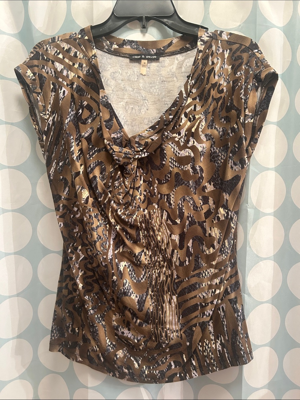 Cable & Gauge Brown and Black Animal-Print Draped Front Blouse
